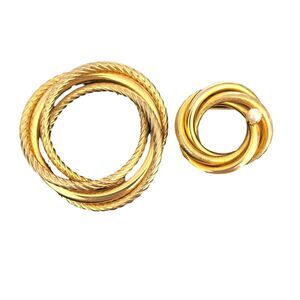 Two Classic Gold Tone Twisted Rope Style Circle Brooches Large & One Faux Pearl